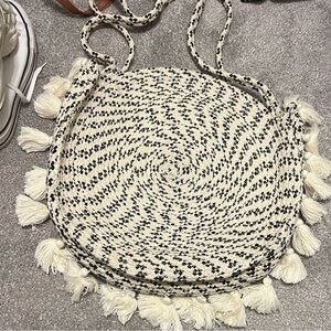 Echo Cream & Black Woven Round Tassel Crossbody Bag